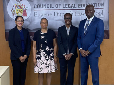 L-R: Mrs. Raquel Williams, Senior Tutor (Actg.); Dame Anita Allen, DBE; Mrs. Tonya Bastian Galanis, Principal; Mr. Hubert Edwards, Year II Student.